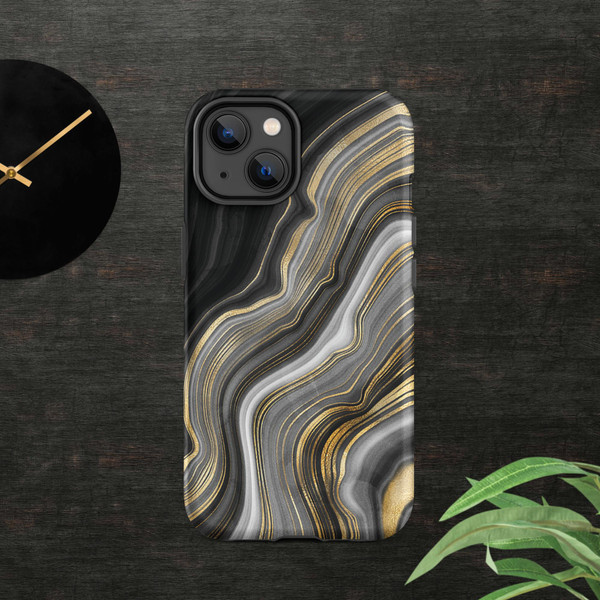 Black and Gold Agate Tough Case for iPhone®