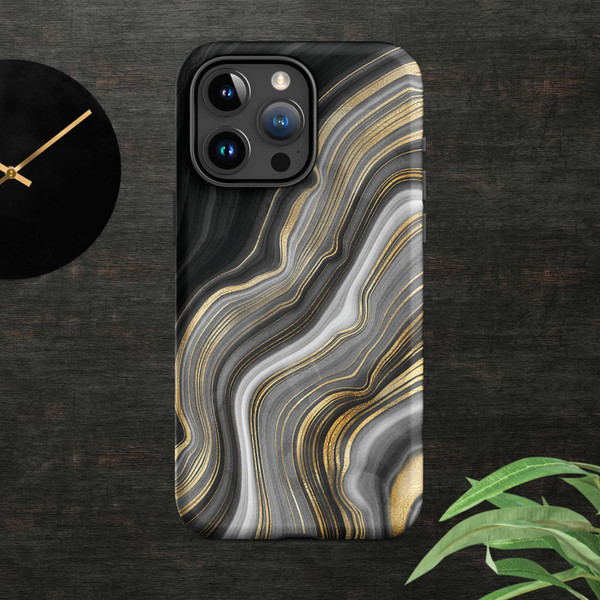 Black and Gold Agate Tough Case for iPhone®