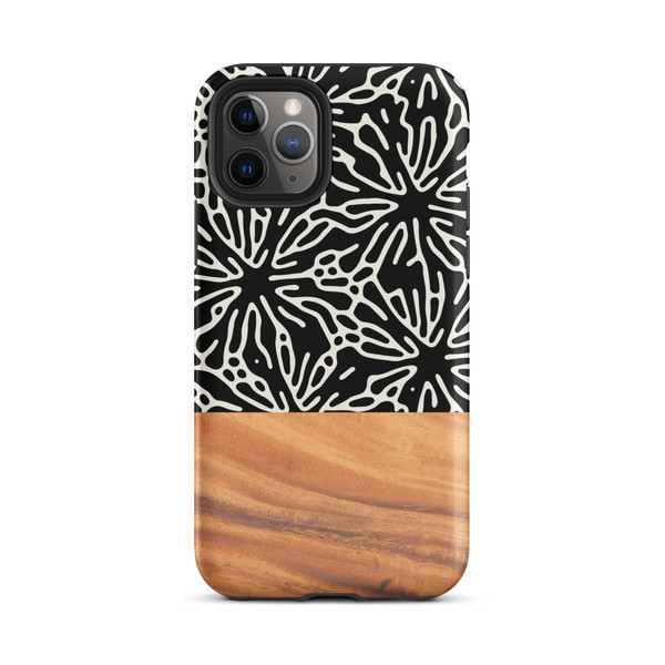 Black Botanicals and Faux Wood Tough Case for iPhone®