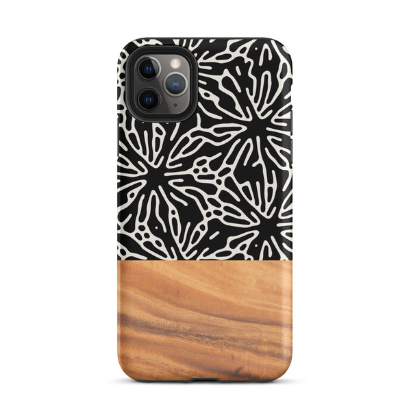 Black Botanicals and Faux Wood Tough Case for iPhone®