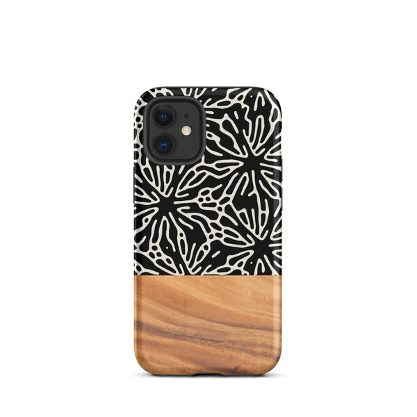 Black Botanicals and Faux Wood Tough Case for iPhone®