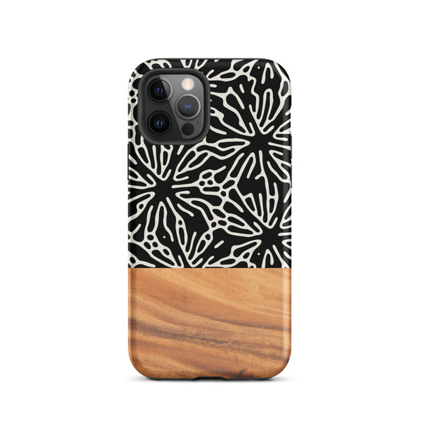 Black Botanicals and Faux Wood Tough Case for iPhone®