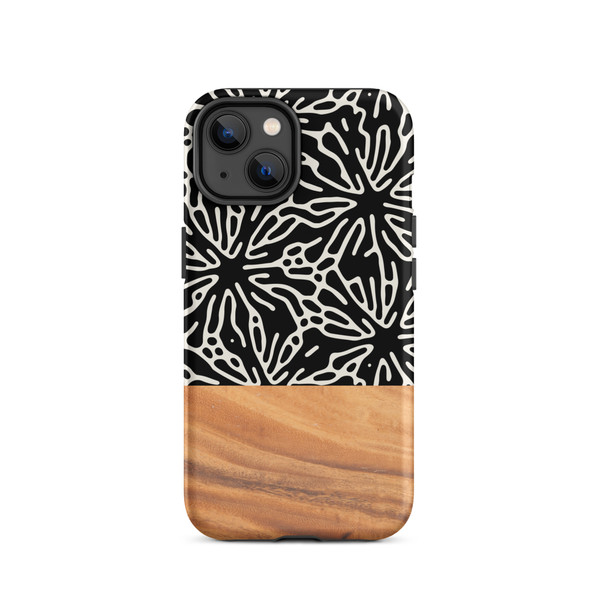 Black Botanicals and Faux Wood Tough Case for iPhone®