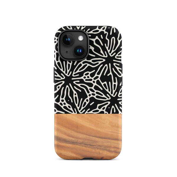 Black Botanicals and Faux Wood Tough Case for iPhone®