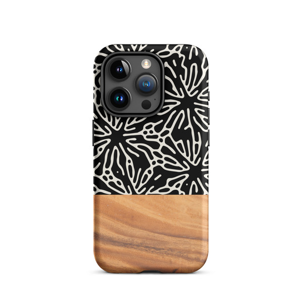 Black Botanicals and Faux Wood Tough Case for iPhone®