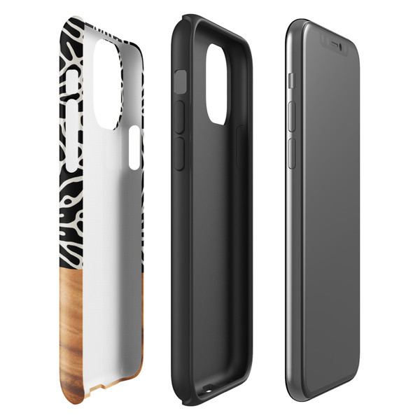 Black Botanicals and Faux Wood Tough Case for iPhone®