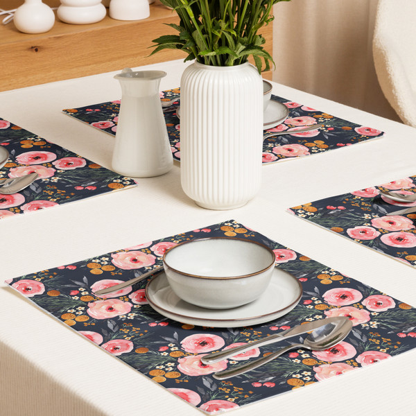 Rustic Navy and Blush Floral Placemat Set