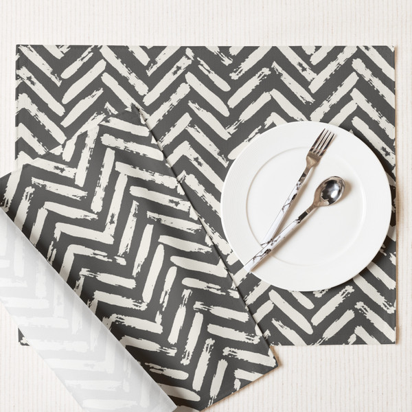 Rustic Charcoal Herringbone Placemat Set