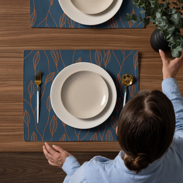 Midnight and Amber Leaf Placemat Set