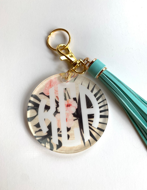 Monogram Tropical Floral Keychain