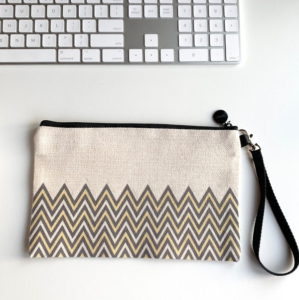 Yellow and Gray Chevron   Zippered Case