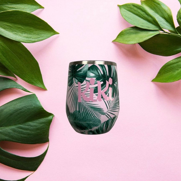 Pink Tropical  Stemless Tumbler Personalized Bridal