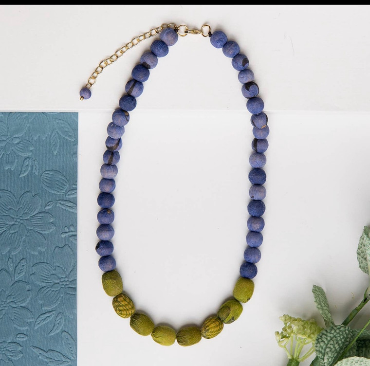 Kantha Couplet Necklace | Denim/Olive