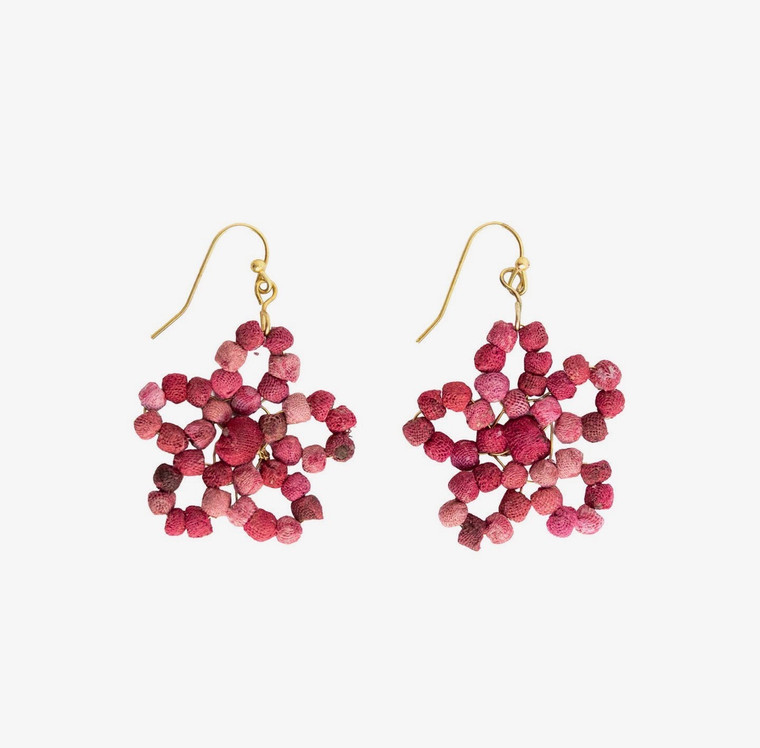 Kantha Fleur Earrings - Cerise