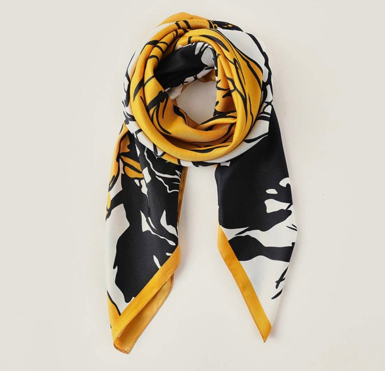 Scarvii - Rose Pattern Lightweight Square Scarf YELLOW