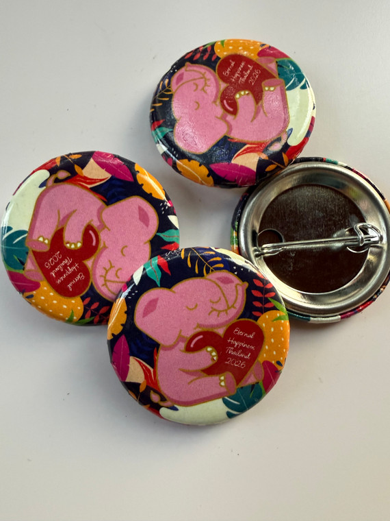 Pink elephant and heart JW Convention Button