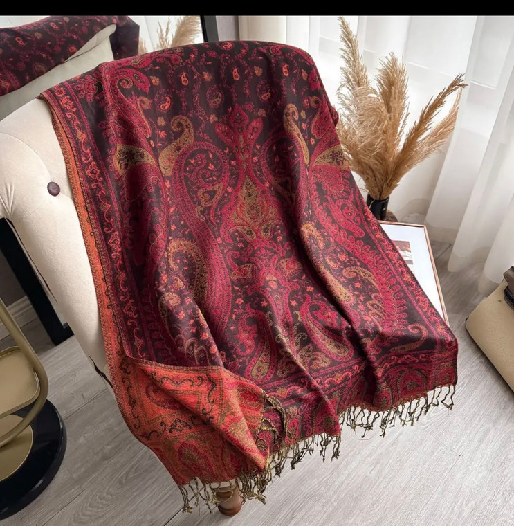 Scarvii - Elegant Paisley Border Wrap Scarf