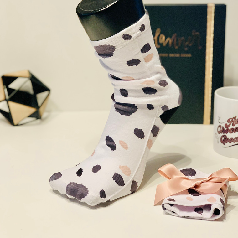 Gray and Pink Cheetah Cozy Crew Socks