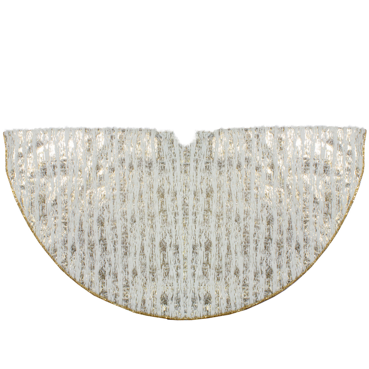 48" Cream & Gold Wood Grain Pattern & Faux Fur Christmas Tree Skirt