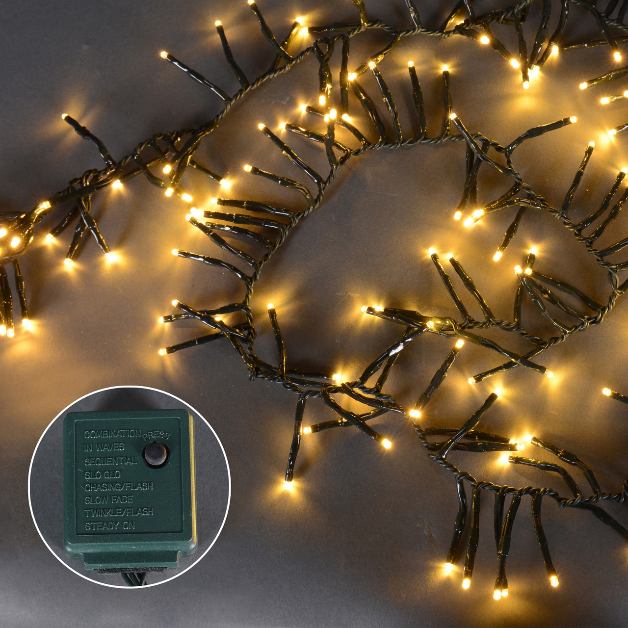 200 Warm White Multi Function Led Cluster Christmas Lights 5 75 Ft Green Wire Christmas