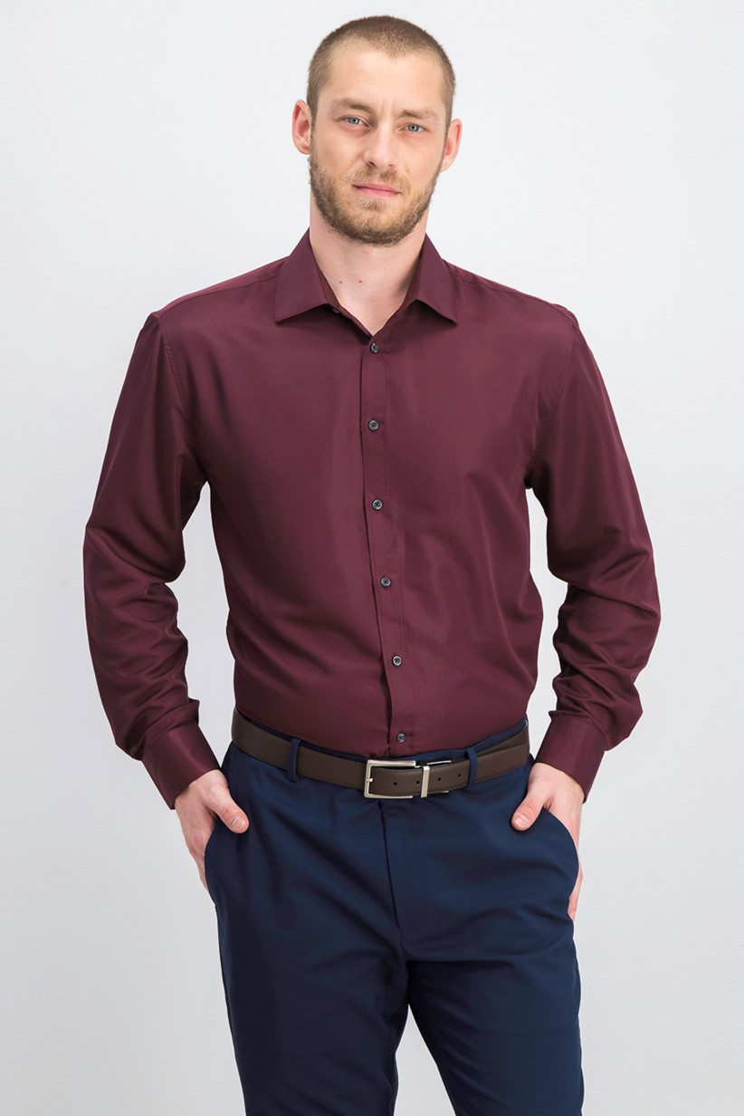 Society Of Threads Men's Slim-Fit Stretch Solid Dress Shirt Burgundy Size L Society Of Threads Men's Slim-Fit Stretch Solid Dress Shirt Burgundy Size L