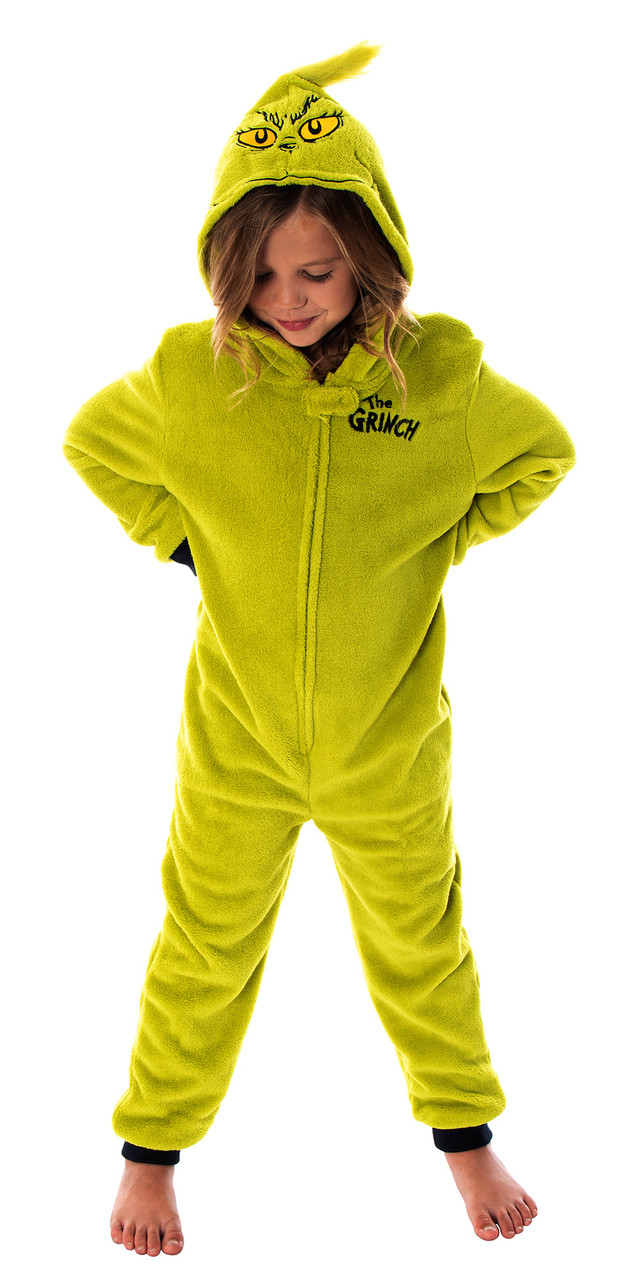 Kids Dr. Seuss The Grinch One Piece Pajamas Union Suit (Boy/Girl, Zip, Hooded)