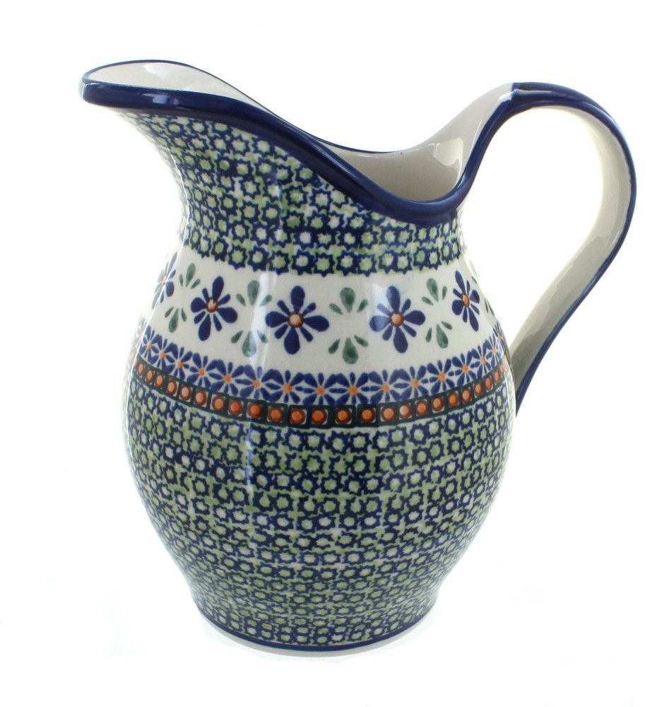 Blue Rose Polish Pottery Mosaic Flower Pitcher