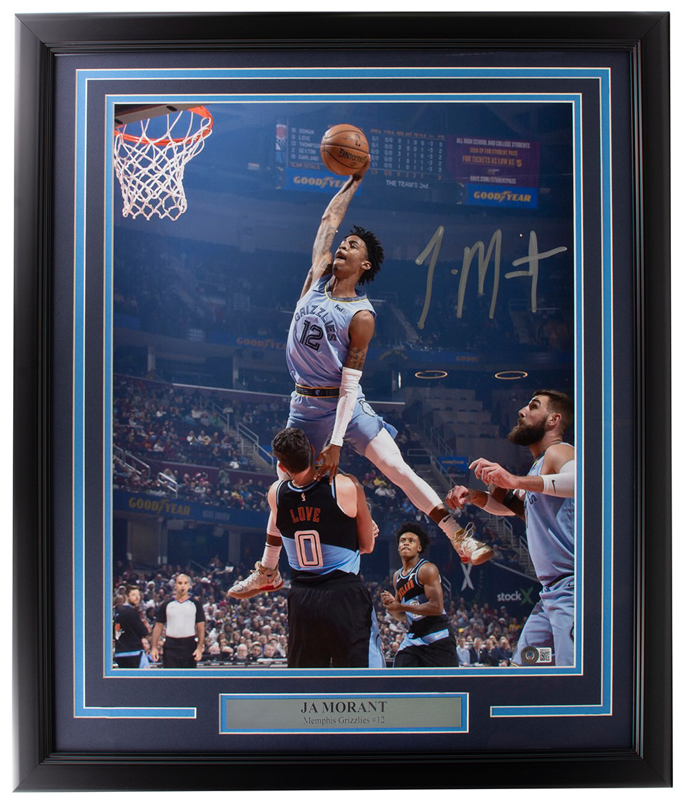 Ja Morant Signed Framed 16x20 Memphis Grizzlies Basketball Dunk