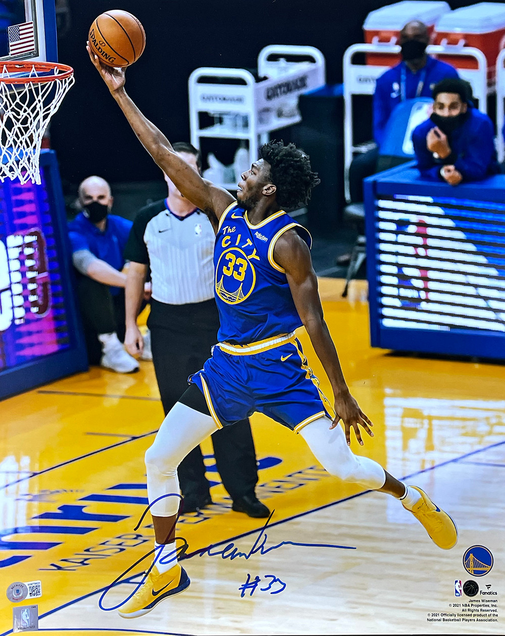 James Wiseman Signed 16x20 Warriors Basketball Layup Photo BAS