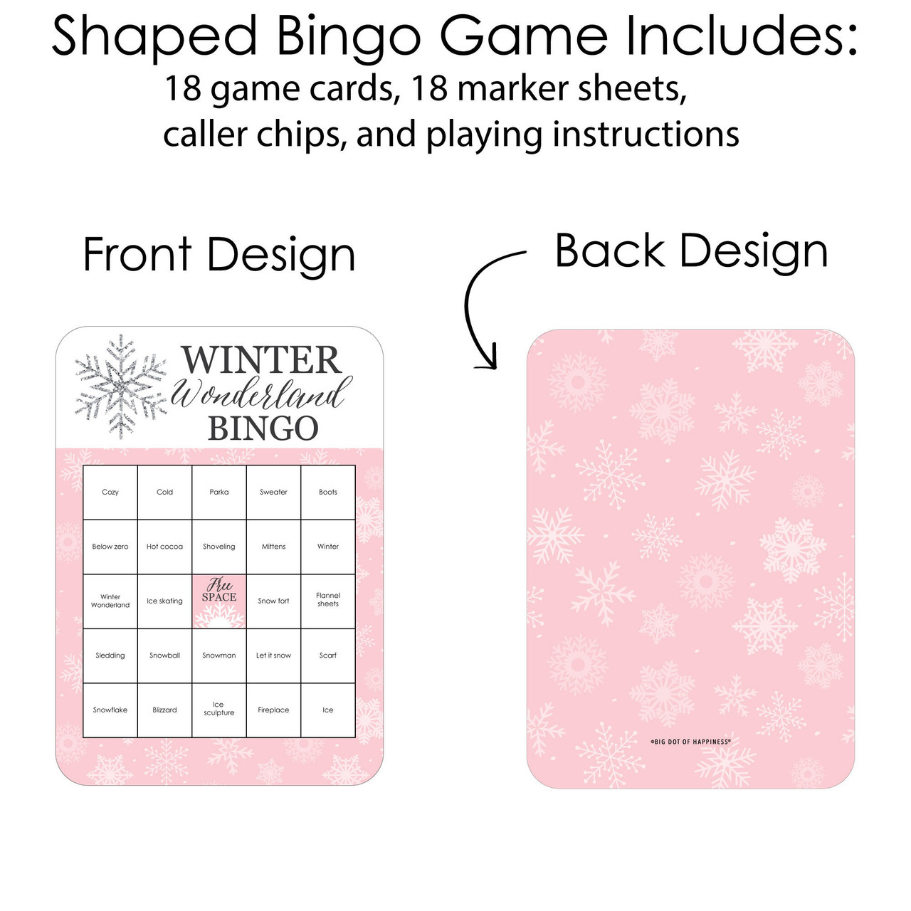 Pink Winter Wonderland - Bingo Cards & Markers Snowflake Party Bingo ...