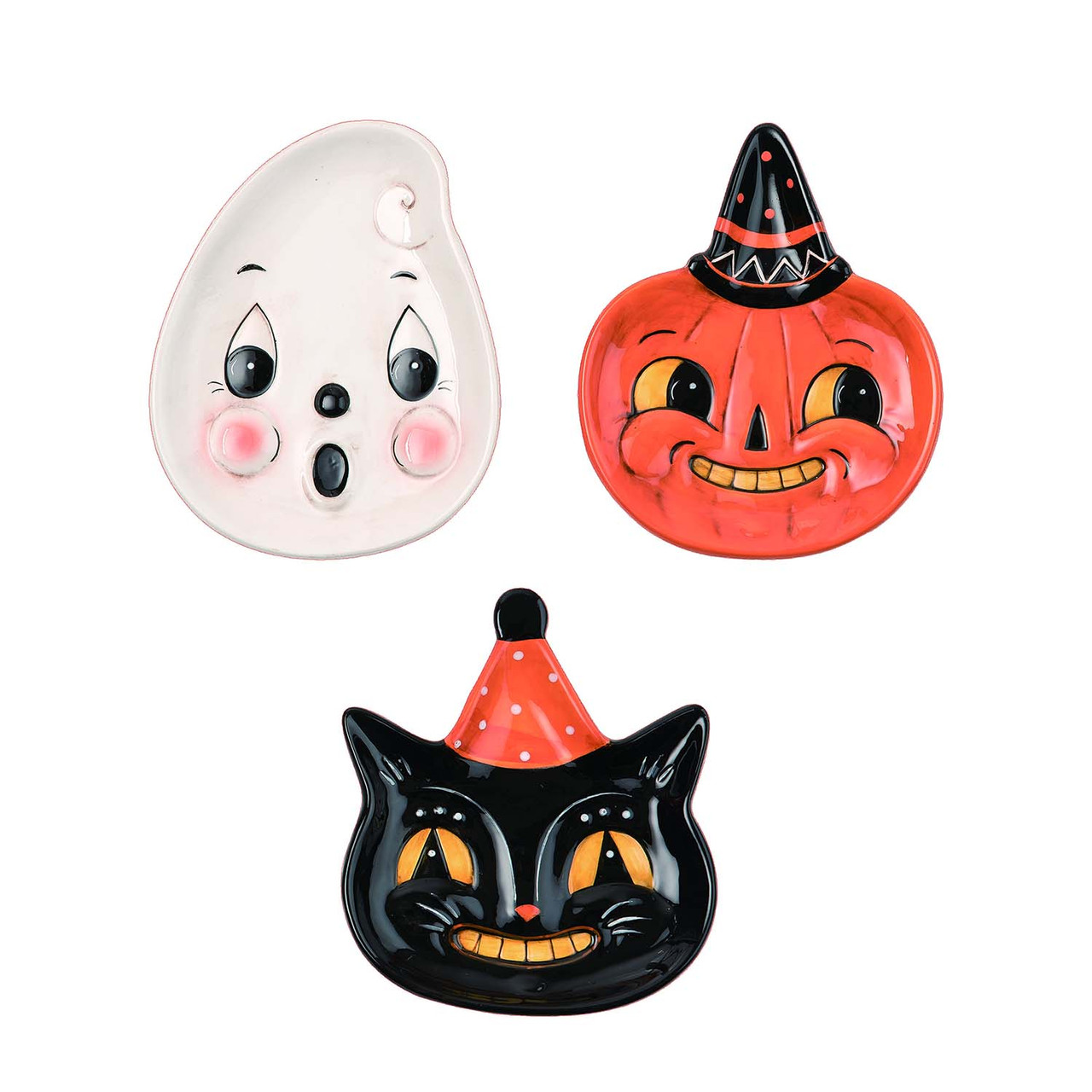 Johanna Parker Design Dolomite Set of 3 Halloween Snack Plates Cat
