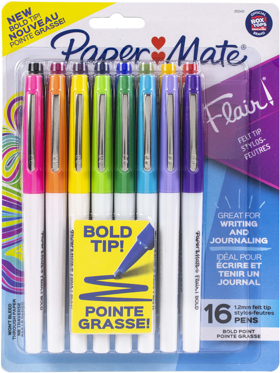 Paper Mate Flair Felt Tip Pens, Bold Tip (1.2 mm), Assorted Colors, 16  Count
