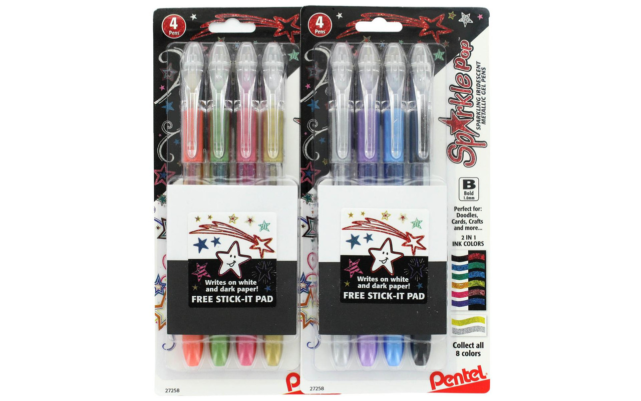 Pentel Pen Sparkle Pop Gel Bold Met 1.0mm Astd 4pc