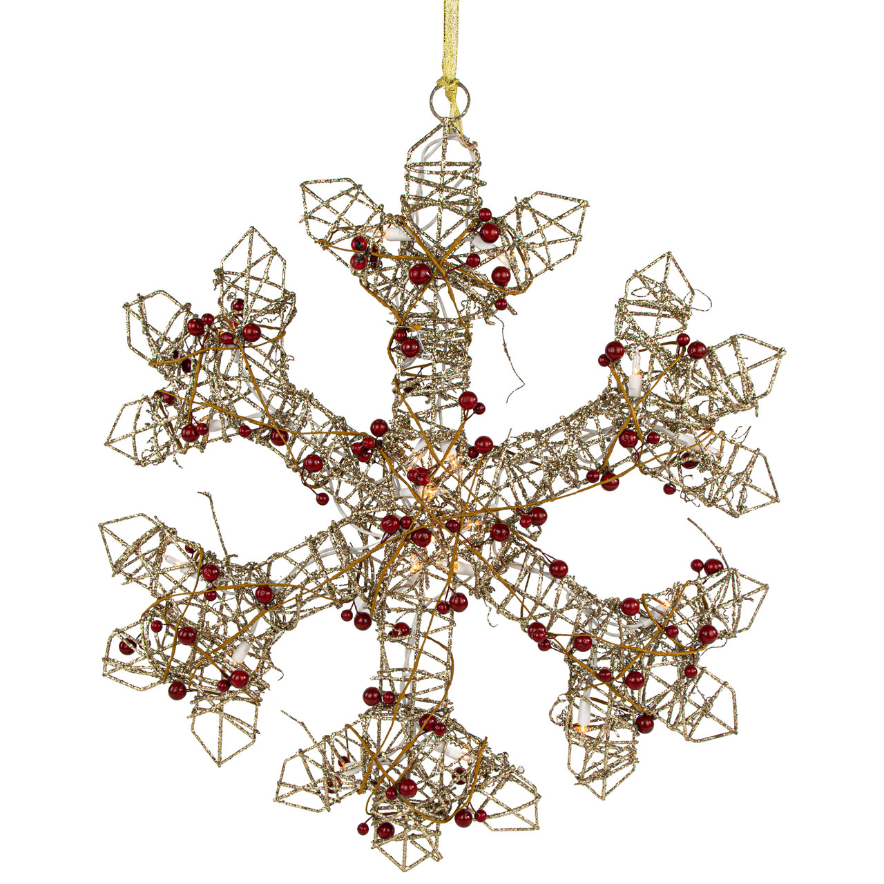 19 Lighted Silver Glittered Berry Rattan Snowflake Christmas Window  Decoration