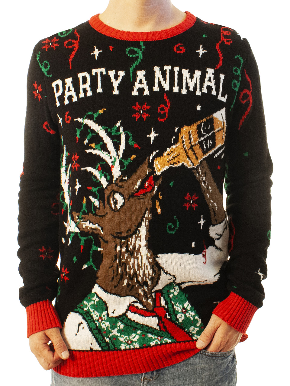 Unisex Ugly Christmas Sweater – Santa Fairisle Retro Reindeer Novelty Jumper – Red/Black/Blue, S-XXL