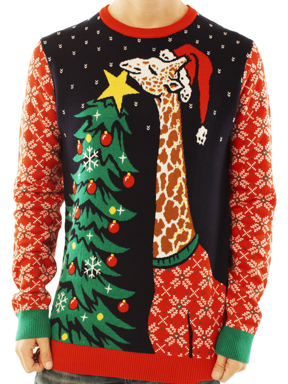 Ugly Christmas Party Sweater Unisex Men's Giraffe Hanging Star On Tree