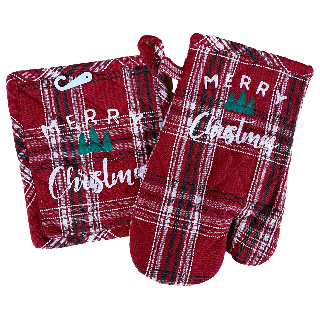 Christmas Plaid Oven Mitt & Potholder Set