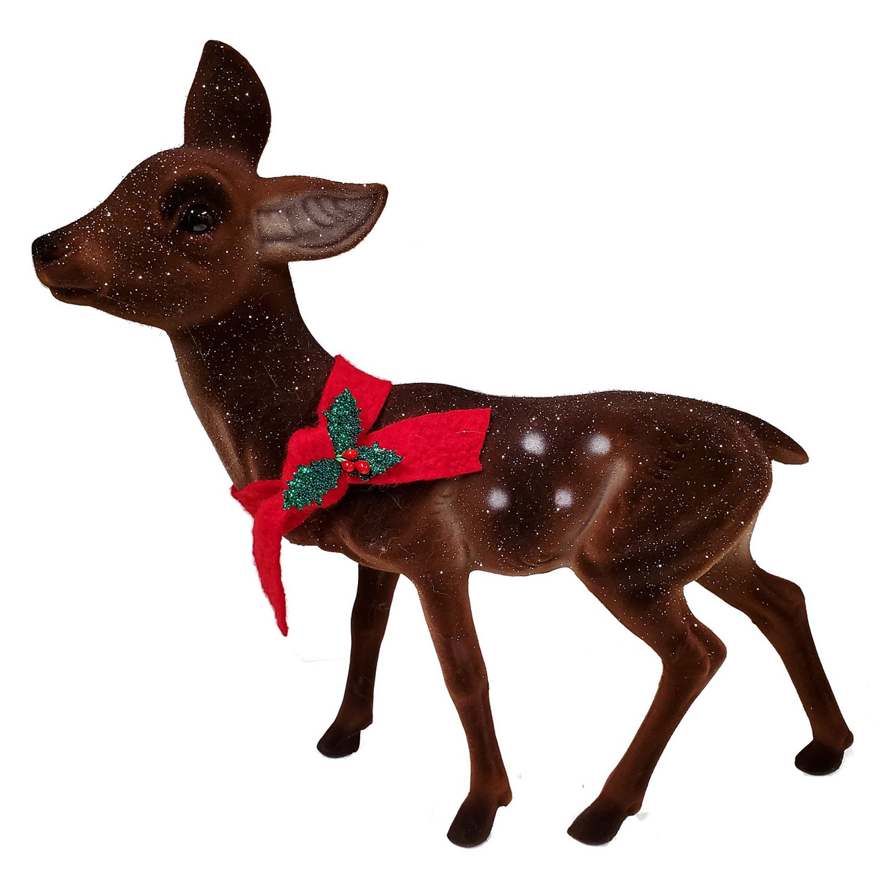Ino Schaller Large Brown Flocked Doe Deer with Scarf German Figurine