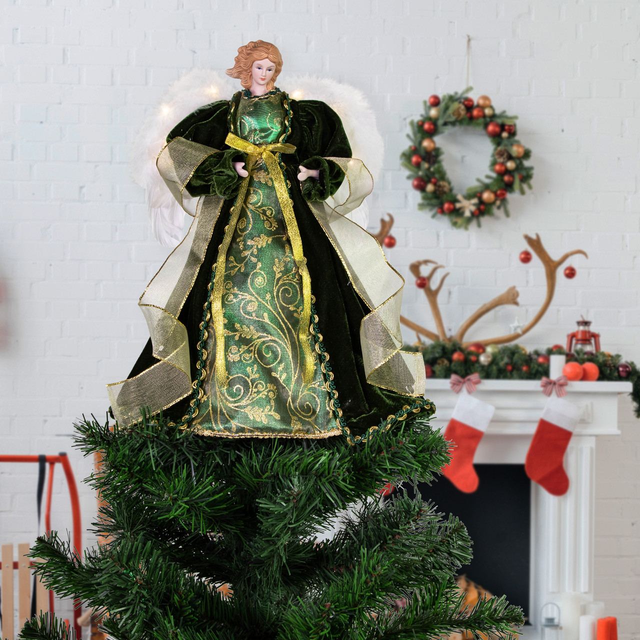 Angel with Lighted Wings Christmas Tree Topper - 14