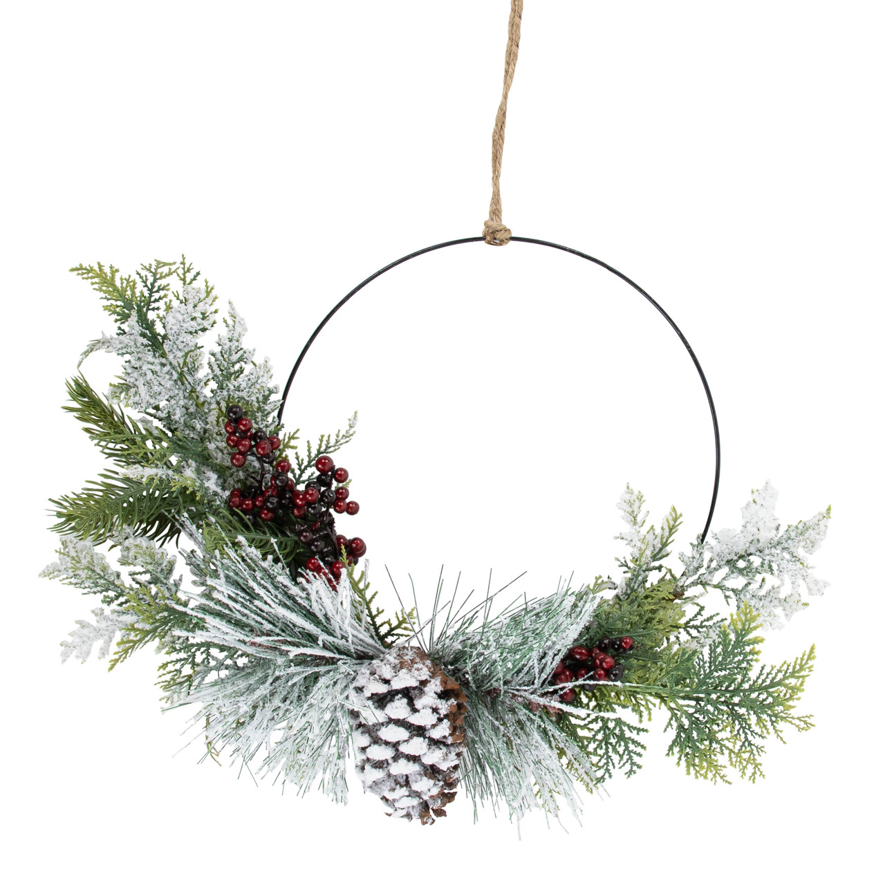 Northlight Frosted Pine Cones and Berries Artificial Christmas Wreath - 18-Inch, Unlit, Brown