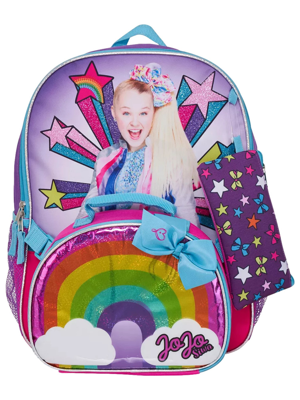 Jojo Siwa Rainbow Backpack Lunch Box Piece Set, School Bookbag