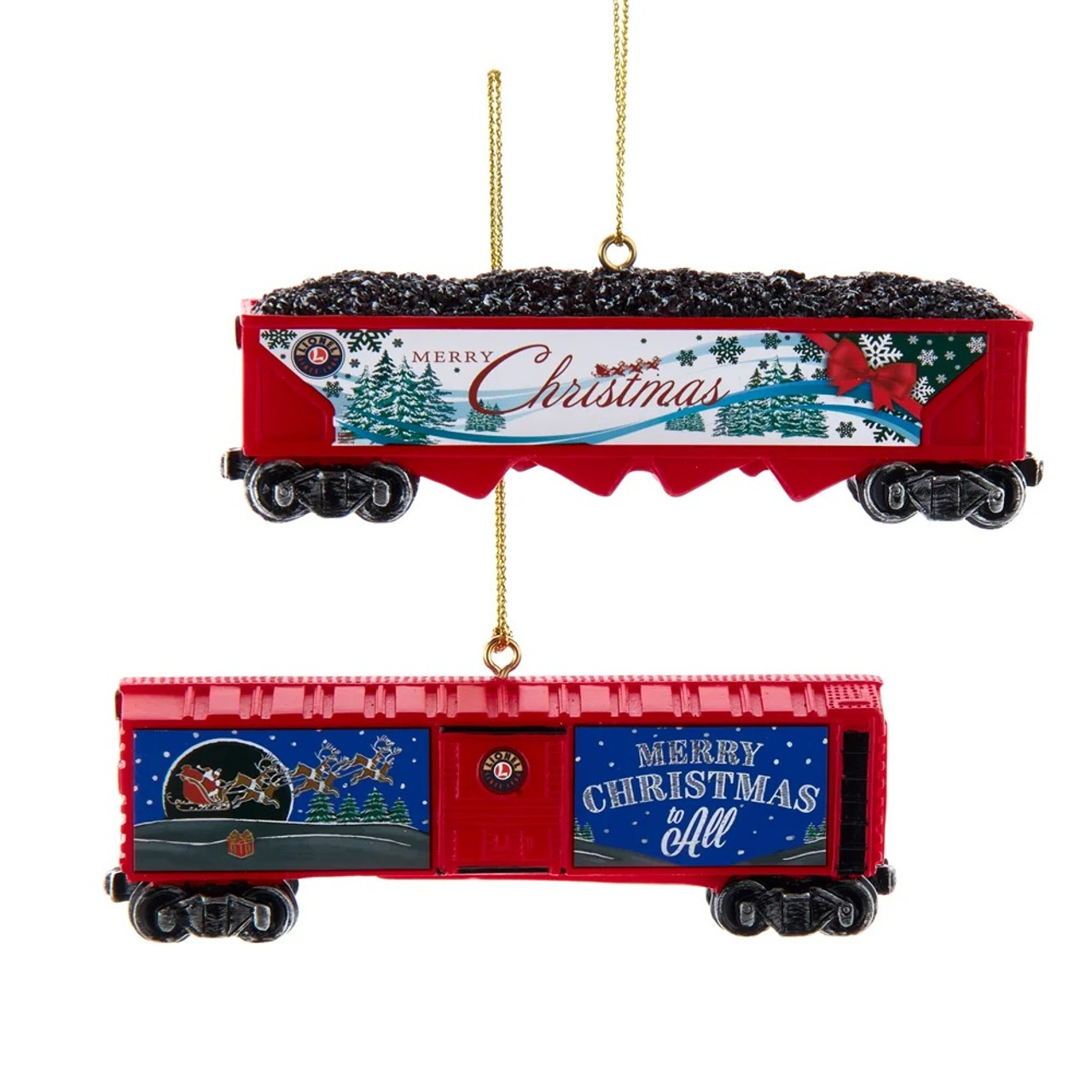 Pack of 12 Red  Black Lionel Train Car Christmas Ornaments 4.25