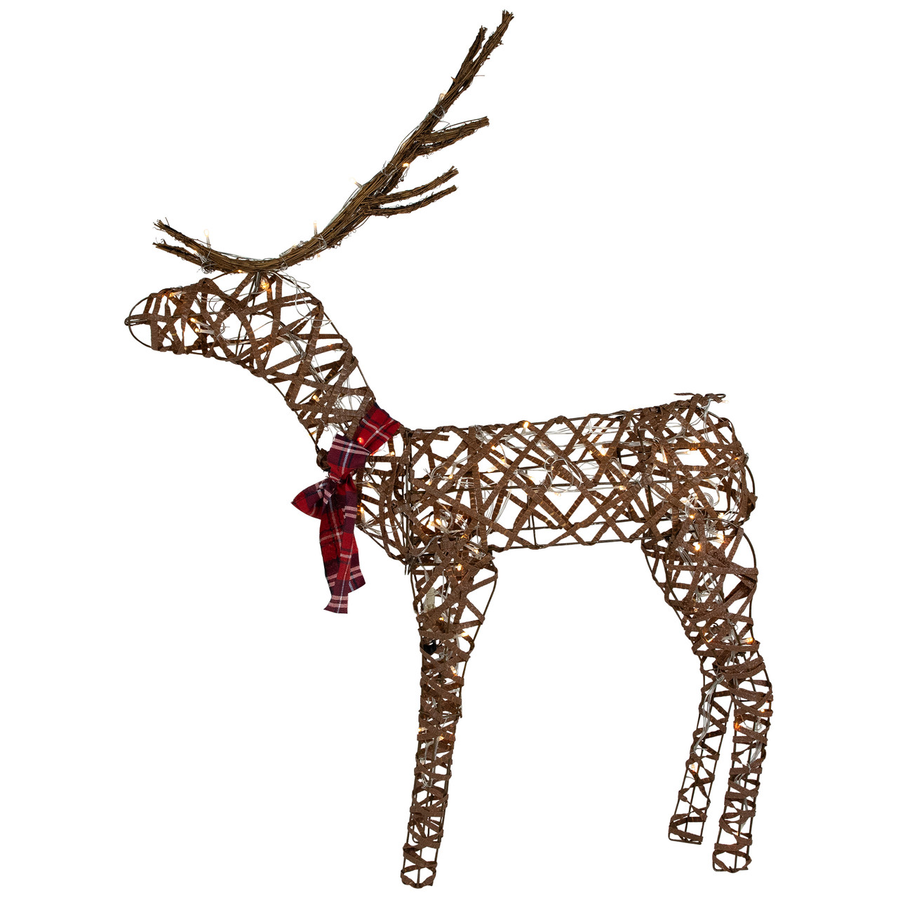 Déco De Noël – Renne En Rotin Debout 32x46cm, Blanc Argenté, Brillant