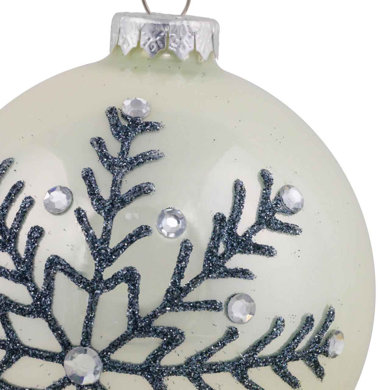 Set of 2 Shiny Pearl White Glittered Snowflake Glass Christmas Ball ...
