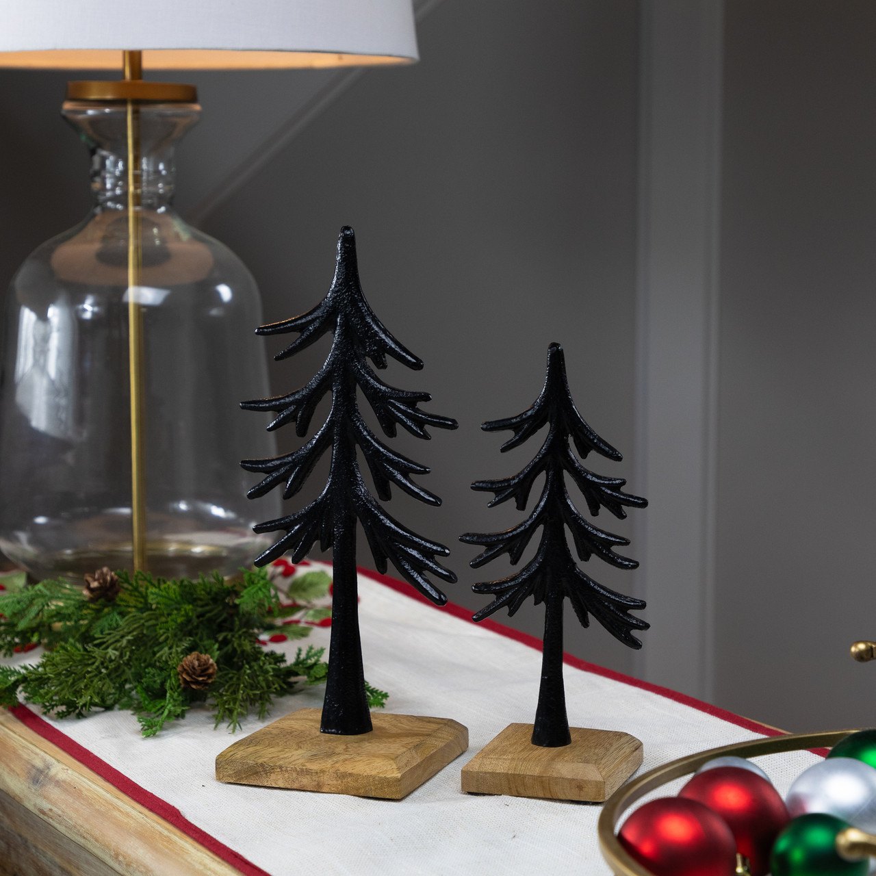 Metal Trees with Wood Base Christmas Decorations 11