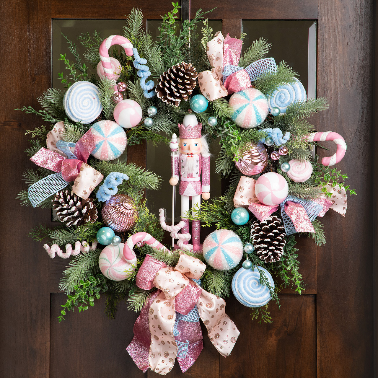 Pastel Nutcracker & Ornaments Artificial Pine Christmas Wreath
