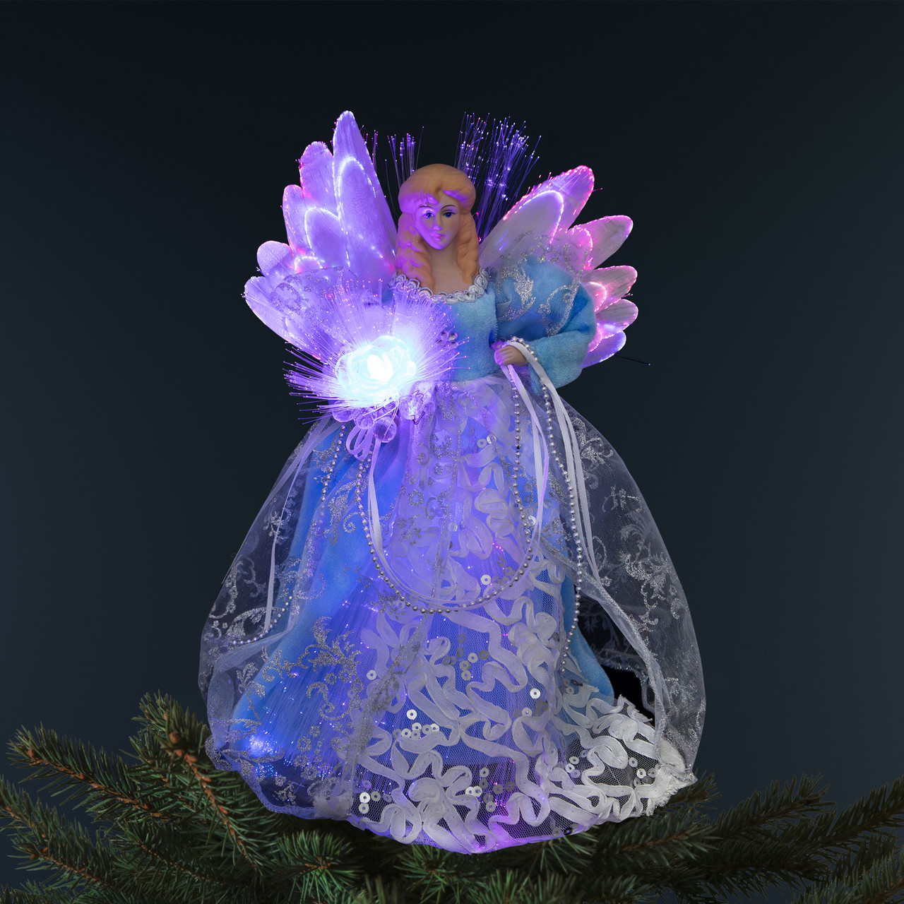 Lighted Fiber Optic Angel Christmas Tree Topper - 12