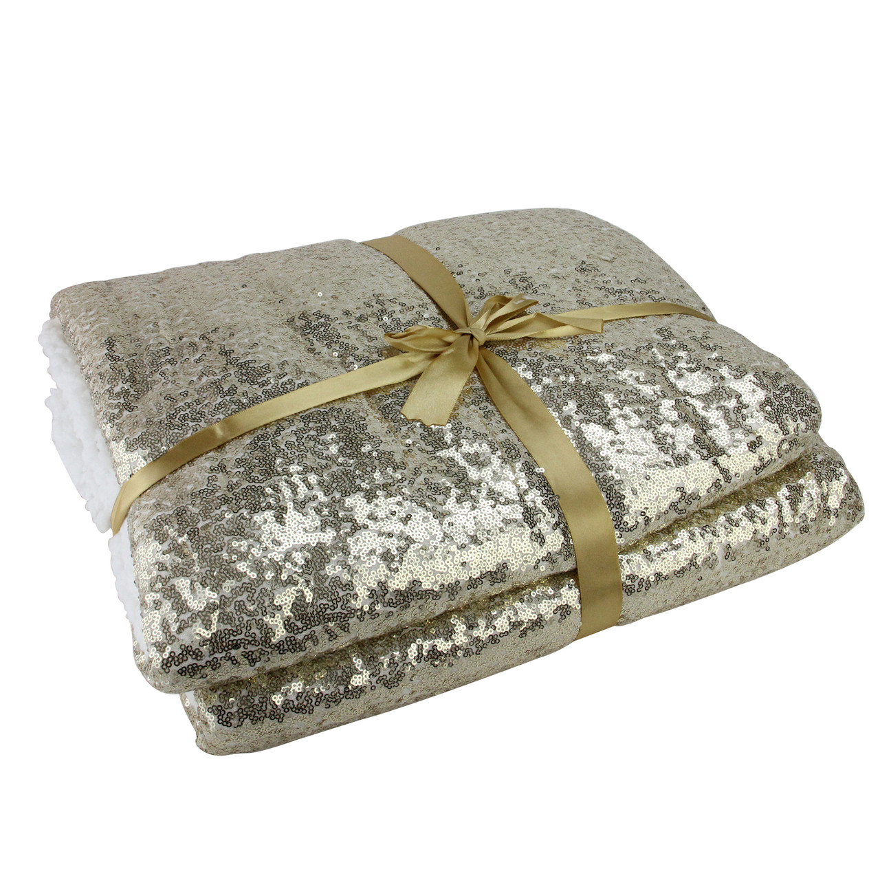 Shimmering Gold White Sequined Throw Blanket 49