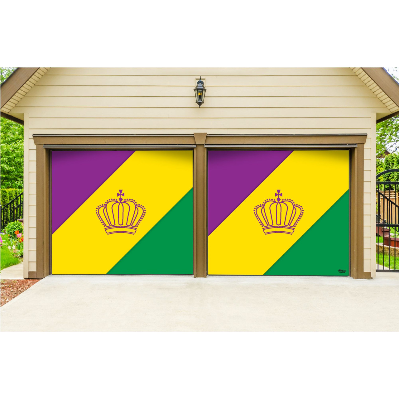 7' x 8' Yellow & Green Diagonal Striped Split Car Garage Banner Door ...