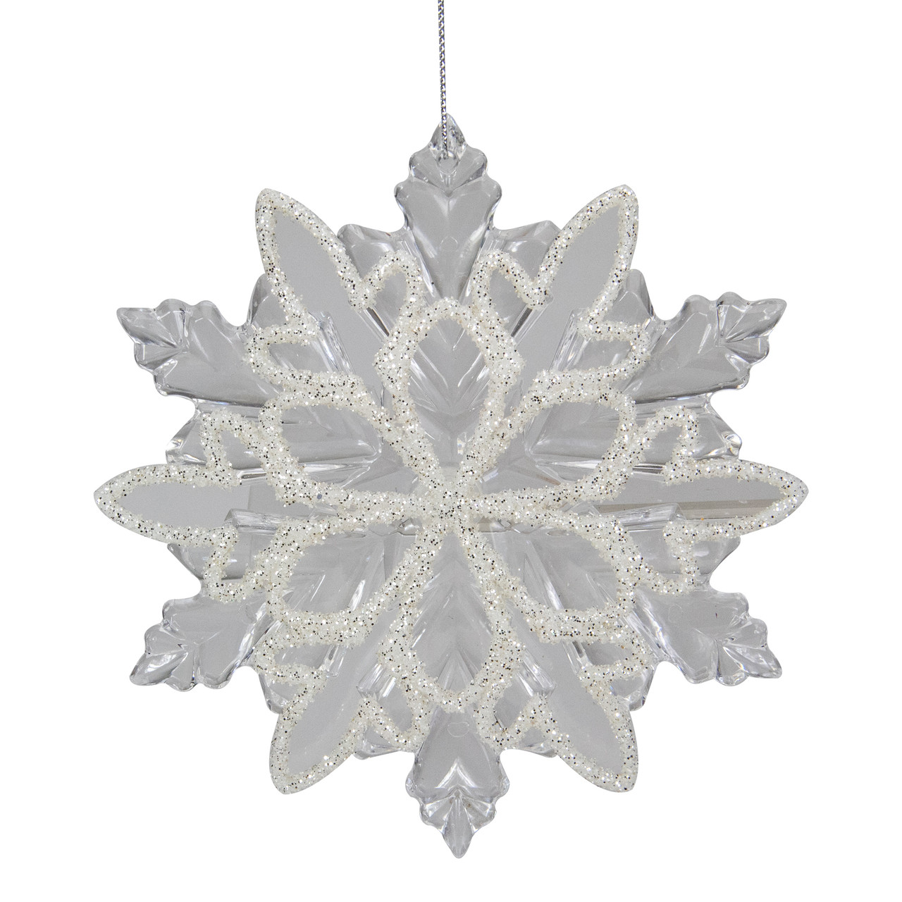 Snowflake Christmas Ornaments - White and Silver Glittered Snowflakes Each  is 8.5 D - Set of 4